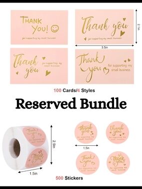 Pink Thank You Cards & Stickers Set - Reserved Bundle 500 Stickers & 100 Cards